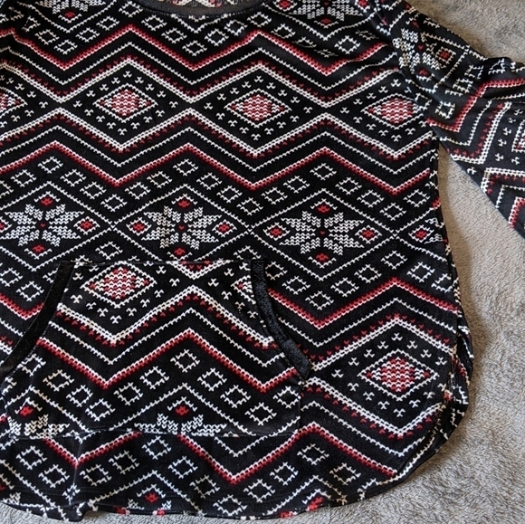 Kensie Pullover Sweatshirt Medium Black Fair Isle Print Long Sleeve Pocket - Picture 3 of 9